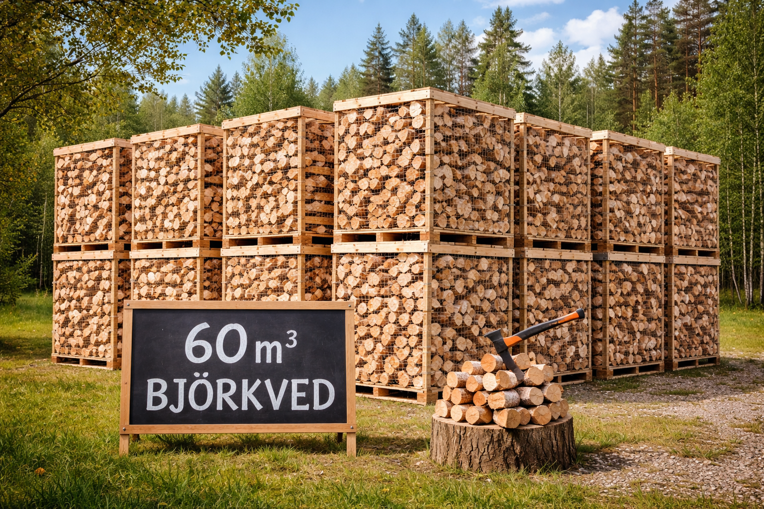 pile de bois de bouleau en forêt